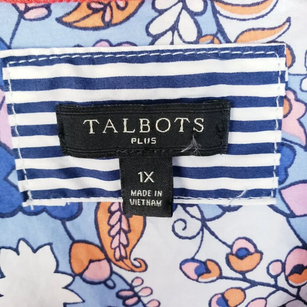 NWOT Talbots Classic Cotton Shirt Button-Up Royal Palm Paisley Floral size 1X